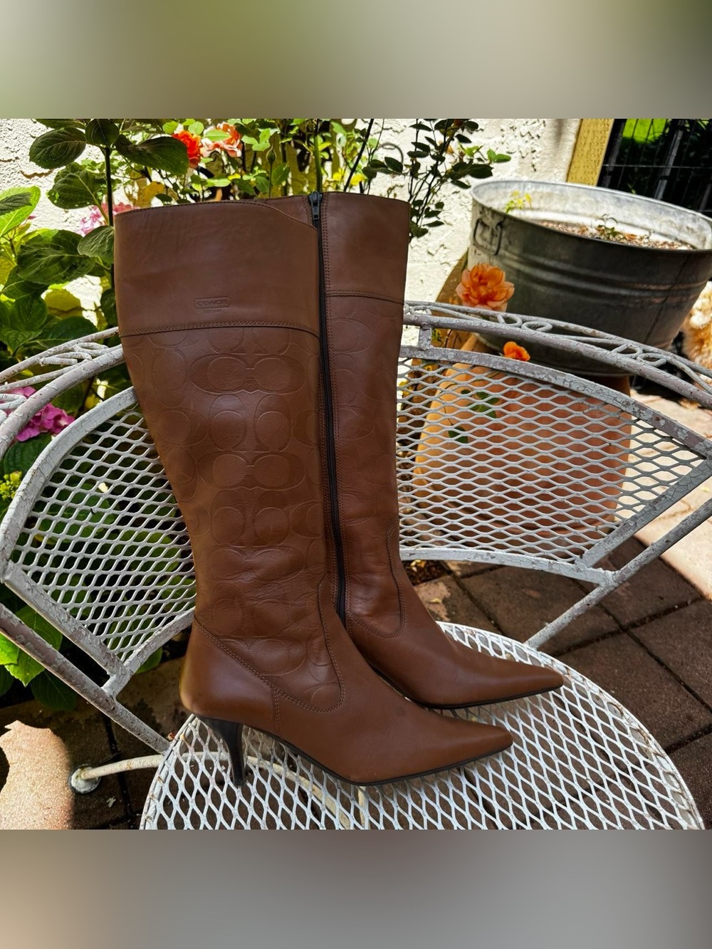 Vintage Coach Embossed Leather Boots